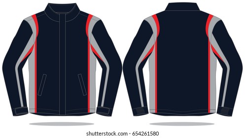 Navy-Gray-Red Jacket Design On White Background.Front And Back View.