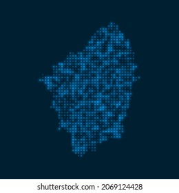 Naxos dotted glowing map. Shape of the island with blue bright bulbs. Vector illustration.