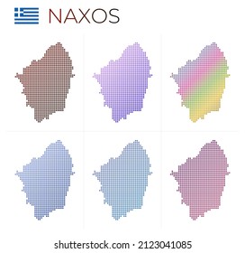 Naxos dotted map set. Map of Naxos in dotted style. Borders of the island filled with beautiful smooth gradient circles. Amazing vector illustration.