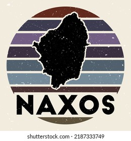 Naxos logo. Sign with the map of island and colored stripes, vector illustration. Can be used as insignia, logotype, label, sticker or badge of the Naxos.