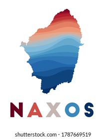 Naxos map. Map of the island with beautiful geometric waves in red blue colors. Vivid Naxos shape. Vector illustration.