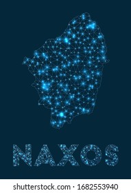 Naxos network map. Abstract geometric map of the island. Internet connections and telecommunication design. Superb vector illustration.