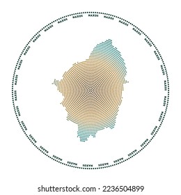 Naxos round logo. Digital style shape of Naxos in dotted circle with island name. Tech icon of the island with gradiented dots. Vibrant vector illustration.