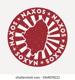 Naxos stamp. Travel red rubber stamp with the map of island, vector illustration. Can be used as insignia, logotype, label, sticker or badge of Naxos.