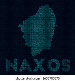 Naxos tech map. Island symbol in digital style. Cyber map of Naxos with island name. Artistic vector illustration.