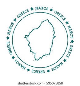 Naxos vector map. Retro vintage insignia with island map. Distressed travel stamp with Naxos text wrapped around a circle and stars. Naxos map vector illustration.