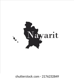 Mapa de nayarit y diseño de letras negras sobre fondo blanco