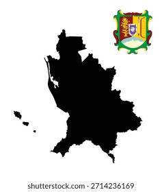Ilustración de la silueta del Vector del mapa de Nayarit aislada en fondo blanco. Alto y detallado. Escudo patriótico de Nayarit símbolo nacional, elemento de la bandera de Nayarit COA. Emblem Anuncio México province map.