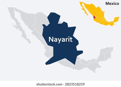 Nayarit Map - Western Mexican State, Pacific Coast and Sierra Madre Occidental Vector.