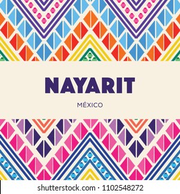 Nayarit, Mexican State; Colorful Embroidery Style Composition – Copy Space