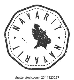 Nayarit, México Map Stamp Retro Postmark. Pasaporte postal de Silhouette. Icono del vector de redondeo de sellado. Diseño de rehenes de insignia vintage.