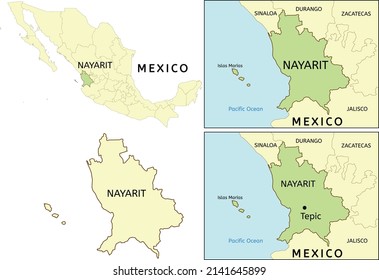 Ubicación del estado de Nayarit en el mapa de México