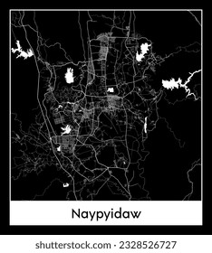 Naypyidaw Myanmar Asia City map black white vector illustration