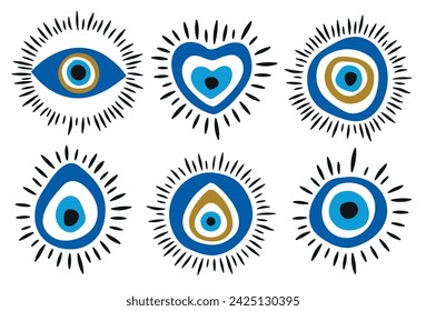 Nazar Amulet flat design vector symbol. Insulated talisman from the evil eye believed to protect from bad luck and envy. Vector illustration