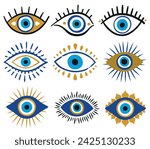 Nazar Beads three types of design protection from evil eye beads, blue eyes icons, protection from evil eye, evil eye or Turkish eye symbol and icon set