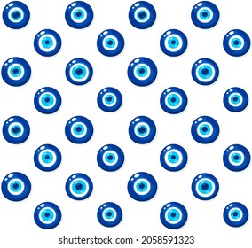 Nazar Boncugu, Turkish Evil Eye. Blue glass eye seamless pattern. Vector art background texture illustration.