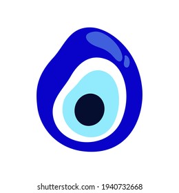 Nazar Boncuk amulet. Hand drawn icon of turkish blue eye bead. Flat isolated vector illustration on white background. Color clipart for merchandise design