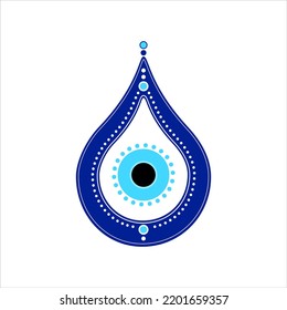 Nazar Boncuk, lucky charm, amulet in drop shape, Arabic protection symbol against the evil eye, vector, isolated on white