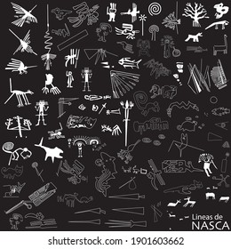 Nazca lines Peru. Compilation of new Nazca lines, Hieroglyphics of Peruvian culture.