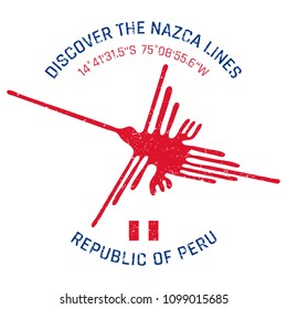 Nazca Lines (Peru) grunge button/stamp 