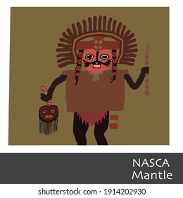 Nazca Mantle. Descripción: Figura humanoide, sacrificio humano, textil vector nazca.