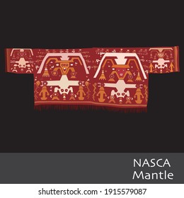 Nazca Mantle. Descripción: Figuras humanoides, tela nazca con varias formas geométricas. Textil vector nazca.