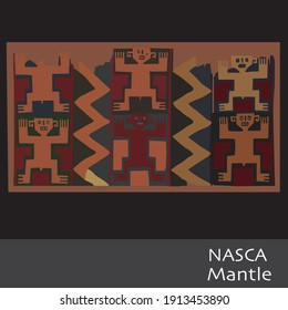 Nazca mantle, figures and geometric shapes, colored human figures. Nazca - Peru textile.