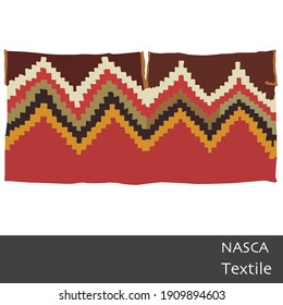 Nazca textiles, geometric shapes and designs, Nazca - Peru mantle, white background.