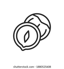 Nazel nut black line icon. Isolated vector element. Outline pictogram for web page, mobile app, promo.