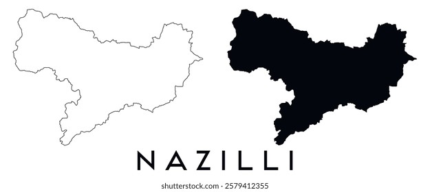 Nazilli map outline and black silhouette vector