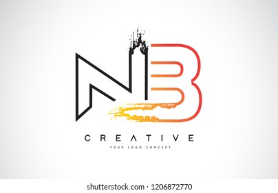 NB Creative Modern Logo Design Vetor with Orange and Black Colors. Monogram Stroke Letter Design.