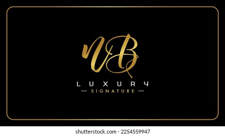 NB handwritten golden logo for identity, Creative gold handwriting initial signature concept design, n and b initials typography monogram icon for any business or company.