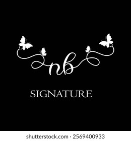 NB Handwritten initial letter, NB simple signature vector logo with butterfly shape variation, beauty, photography letter logo design. N B