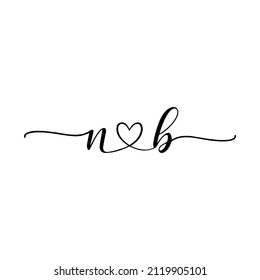 NB Heart monogram initial letters logo Design