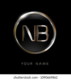 NB initial letters with circle elegant logo golden silver black background