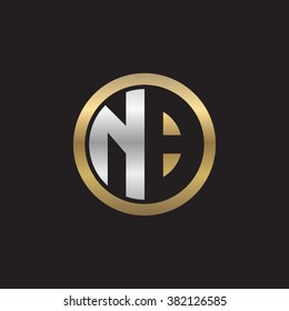 NB initial letters circle elegant logo golden silver black background