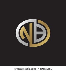 NB initial letters looping linked ellipse elegant logo golden silver black background