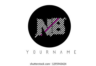 NB Letter Logo Design with White Lines and Black Circle Vector Illustration