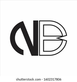 NB Letter logo monogram with oval shape negative space design template white background