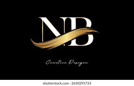 NB Letter Monogram Logo – Elegant Gold Brush Stroke Letter mark for Luxury Branding, Fashion, Boutique  Premium Identity Design
