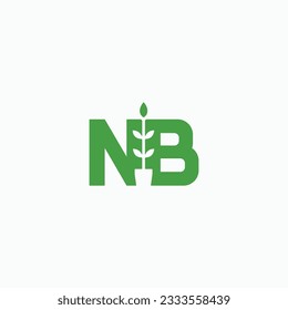 NB letter with with plant in pot combination monogram logo design vector illustration