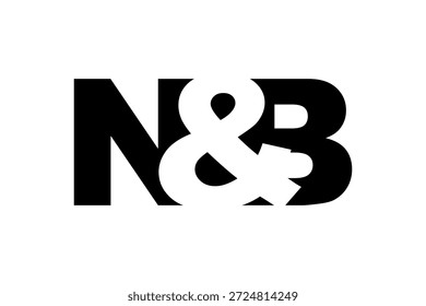 Logotipo NB em negrito. Símbolo de identidade branco preto. Emblema de tipografia moderna. ícone Marca corporativa. Modelo de negócios mínimo.