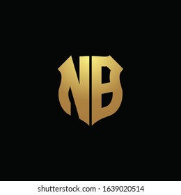 NB logo monogram with gold colors and shield shape design template