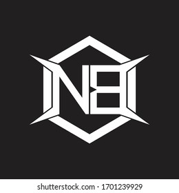 Monograma del logotipo de NB con hexágono y plantilla de diseño de forma de cuatro ejes