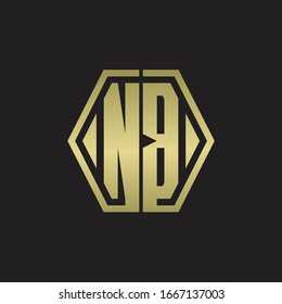 NB Logo monogram with hexagon line rounded design template with gold colors