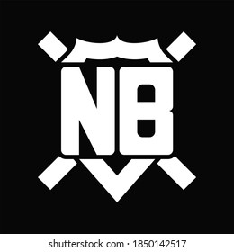 NB Logo monogram isolated on shield shape with rounded line on black background