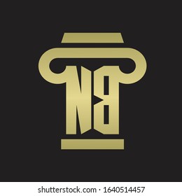 NB Logo monogram with pillar style design template with gold colors