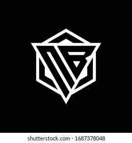 Monograma del logotipo NB con combinación de formas triángulo y hexagón aislados en colores dorados y blancos