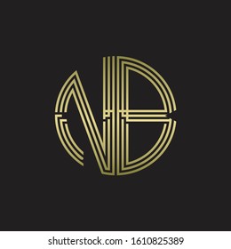 NB Logo monogram triple ribbon style line design template isolated with gold color