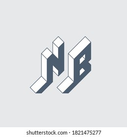 NB - monumental  logo or 2-letter code. Isometric 3d font for design. N and B - Monogram or logotype. Three-dimension letters.